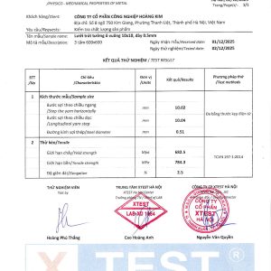 Giấy tờ liên quan đến chất lượng lưới trát tường 10x10 của Lưới thép Hoàng Kim